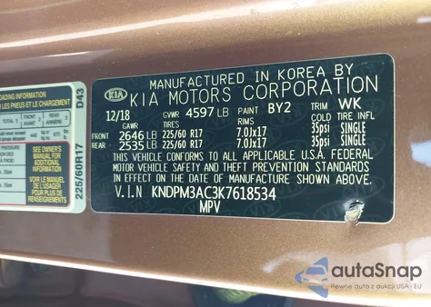 2019 Kia Sportage Lx z USA, uszkodzony, nr VIN KNDPM3AC3K7618534